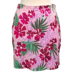 Rachel Zoe Sequin Pink & Fuchsia Floral Mini Skirt- Small